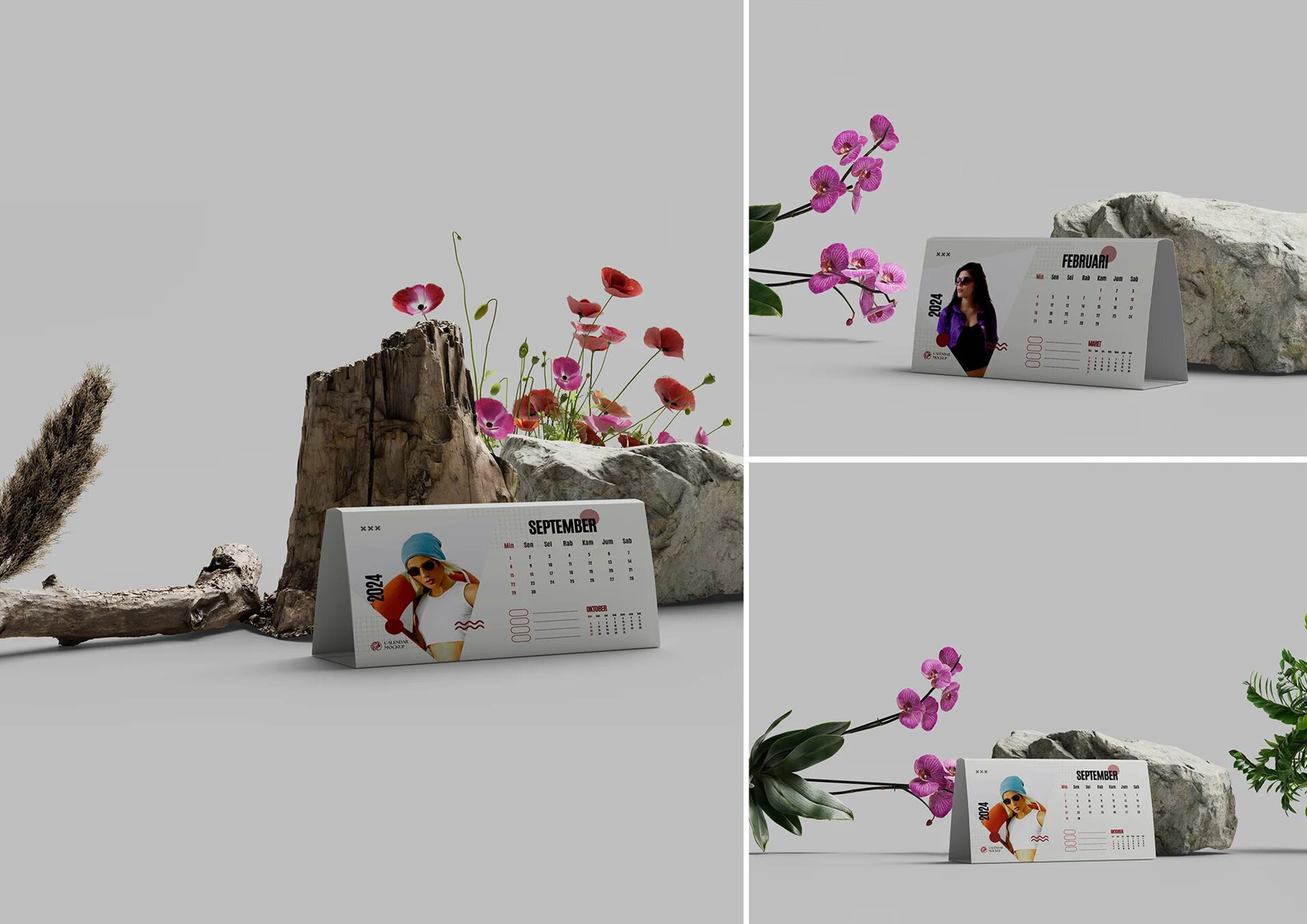 Calendarios de sobremesa personalizados con fotos y diseño moderno, impresos por Gabella Artes Gráficas en Norte, Sevilla, ideales para regalos corporativos y promoción de marca.